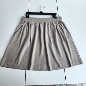 Ann Taylor Loft Linen Tan Gray Elastic Side-Pocket Comfy Straight Short Skirt S